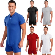 DE Herren Body Einteiler Bodysuit Overall Sportbody mit Knöpfen Unterhemd