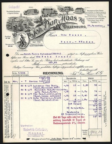 Rechnung dillenburg 1928 joh - dillenburg, 1928,