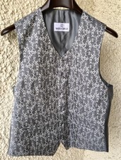 WILVHORST Herren Anzugsweste Gr.48 Silber-Grau Floral Elegant + Hochwertig Neu