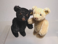 2 kleine Steiff Teddys 10 cm schwarz beige Mohair beweglich Kopf Gelenke 61 g