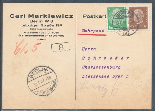 Rohrpostkarte von berlin - dr.,