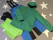 Skianzug/ Schneeanzug Set Skijacke + Hose  + Rückenprotektor Gr. 164 Grün/ Blau