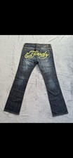 Ed Hardy Bootcut Jeans 29 Dark Wash – gesticktes Logo, Vintage Style