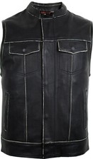 Men's jeans leather vest biker
