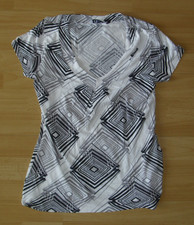 T-Shirt kurzarm Gr. 36 38 schwarz weiß  bedruckt Rauten Vivien Caron