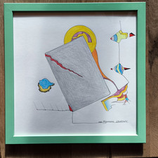 original Zeichnung/Aquarell des Künstlers U. Fugmann inkl. IKEA-Rahmen FISKBO