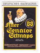x7269 BURGDORF (HANN.) Herm Wietfeldt ALTER SENATOR SCHNAPS Etikett liquor label
