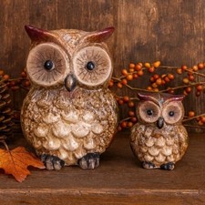 Dekofiguren 2 süße Eulen aus Keramik Herbst Winterdekoration, Figuren Tiere groß