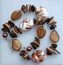 Perlen Kette Brauton u.a Flache Perlen teils Kunststoff XXL Modeschmuck