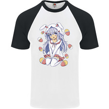 Ostern Anime Mädchen mit Eiern und Hasenohren Herren S/S Baseball T-Shirt