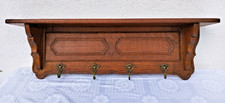 Antike Holz  Wandgarderobe, Wandregal mit 4 Bronze Haken im Jugendstil (3)