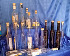 17 x *GLAS-DEKO/ BASTEL-Flaschen m. Korken - transp. u.a. - 0,2-0,7l u.a. -gebr.