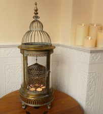 Laterne Windlicht Weihnachtspyramide drehend Gold Shabby Landhaus Metall 65 cm