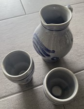 Marzi & Remy Steingutkrug 1/4l grau/blau mit 2 Bechern Bier Wein 3061/05 MR Deko