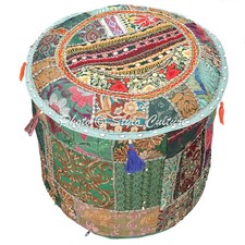 Hippie Gypsy Pouf Ottomane Vintage Patchwork Hocker Bezug Rund Ethno Dekor