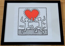 KEITH HARING Bild UNTITLED Figuren Herz rot weiß Druck +Rahmen 50 x 40 cm groß