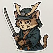 Cat as Samurai 9x9 cm Car