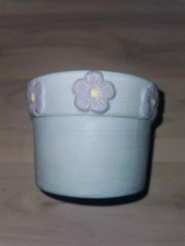BLUMENTOPF hellblau mit Blümchen Höhe = ca. 8 cm Ø = ca. 9/11,5 cm gebraucht+GUT