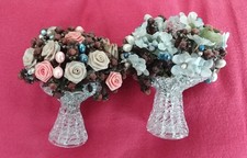 Glas Deko 2 Vasen mit Blumen, Handgefertigt, Mehrfarbig, ca 10 cm hoch, Vintage 