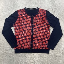 TOMMY HILFIGER Damen Pullover Gr.M Blau Strick Cardigan Oberteil Baumwolle Blume