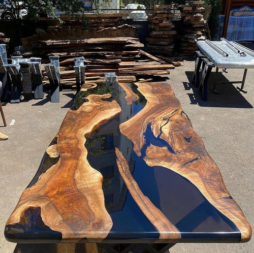 Black epoxy resin river table - black,