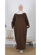 Abaya Maxikleid Braun & Schwarz Islamisches Kleid für Hijab mit Tasche