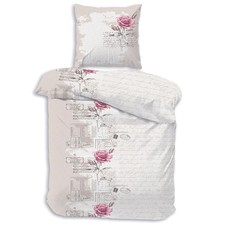 Biber-Bettwäsche - taupe-weiß - 135x200 cm Bettbezug Bettwäschegarnitur