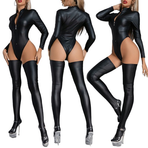 Damen wetlook leder stringbody - leder,