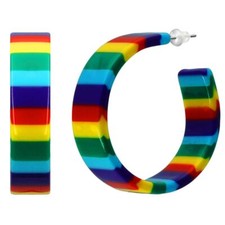 1 Paar Kunststoff Ohrringe Creolen Regenbogen bunt Streifen Retro Hippie 80er 