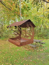Edelrost Vogelhaus Futterhaus zum Aufhängen, Metall Garten Deko