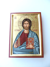 JESUS CHRISTUS PANTOKRATOR  HANDGEMALTE IKONE BLATTGOLD AUF HOLZ