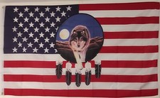 Fahne / Flagge 150x90cm USA mit Wolf und Federn, Dreamcatcher Stil