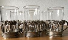 6 x alte Teeglashalter * floral * Schott Glaseinsätze * silberfarben * Messing *