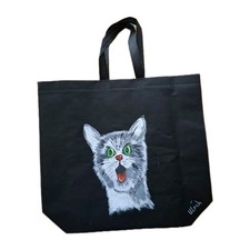 Tasche Shopper Schwarz Einkaufstasche Handbemalt Unikat Original Freizeit Katze 