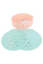 TCHIBO Backform Silikon Rosa Rund mit 2 Schablonen Kuchenform Backzubehör