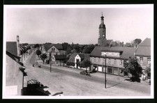 Ansicht Lauchhammer, Hauptstraße mit Geschäft Schmähl und Kirche 
