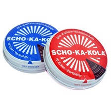 Scho-Ka-Kola Zartbitter / Vollmilch Schokolade mit Koffein 100 g Dose Schokakola