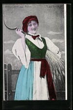 Ansichtskarte Volkstypen aus Polen, polnische Bäuerin mit Sichel in Tracht 