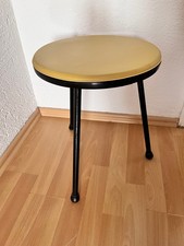 Vintage Dreibein Tripod Hocker Küche Sitzhocker Gelb 50er 60er Stahlrohr