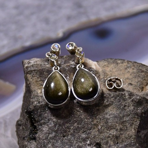 Gold obsidian ohrring 925er - obsidian, ohrring,