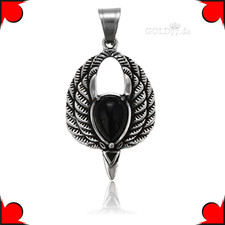 Edelstahl Anhänger 3D Tribal Vogel-Flug mit schwarzem Stein Massiv Hochwertig