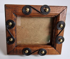 Mexiko Holz Bilderrahmen Leder Messing-Nagel Vertikal & Horizontal Vintage