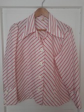 70er Jahre Vintage Trevira Bluse, rot, weiß,  gestreift, Gr.44