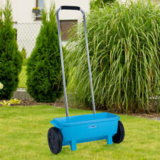 Handstreuwagen Streugerät Düngerstreuer Rasen Salz Streuwagen blau Aluminium