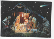 AK Wünsche z. Weihnachten u. Neujahr/ geschnitzte Weihnachtskrippe