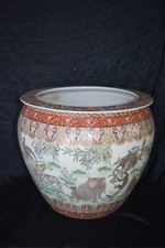 Porzellan Fishbowl, China, Hirsch/Zebra/Elefant/Affe, Bodenmarke,Innendekor,45cm