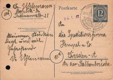 Alliierte Besetzung Postkarte mit Stempel Rochlitzer Porphyr +La-1637