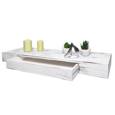 B-Ware Wandregal MCW-H37, Hängeregal Schublade Massiv-Holz 8x80x25cm weiß shabby