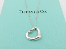 TIFFANY & CO Sterling Silver Pink Sapphire Open Heart Pendant Necklace