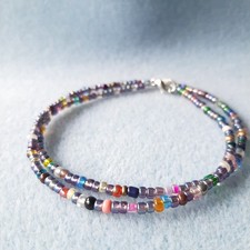 Kette Rocailles Glasperlen 3 mm, violett-bunt, 42 cm lang